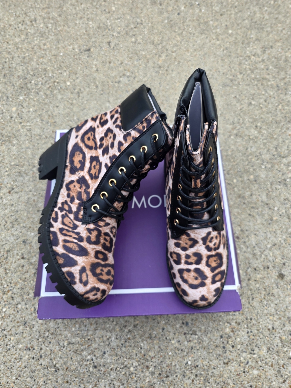 Top Mood Leopard Print Lace-Up Women's Ankle Boots Size 7.5